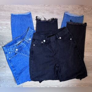 Lot of 2 pairs of SHEIN Asymmetrical High Waisted Distressed Jeans Size XS
